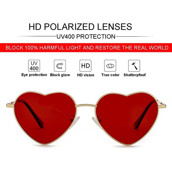 Women Heart Shape Sunglasses Polarized UV400 Metal Frame Fashion Accessories - Picture 2 of 6